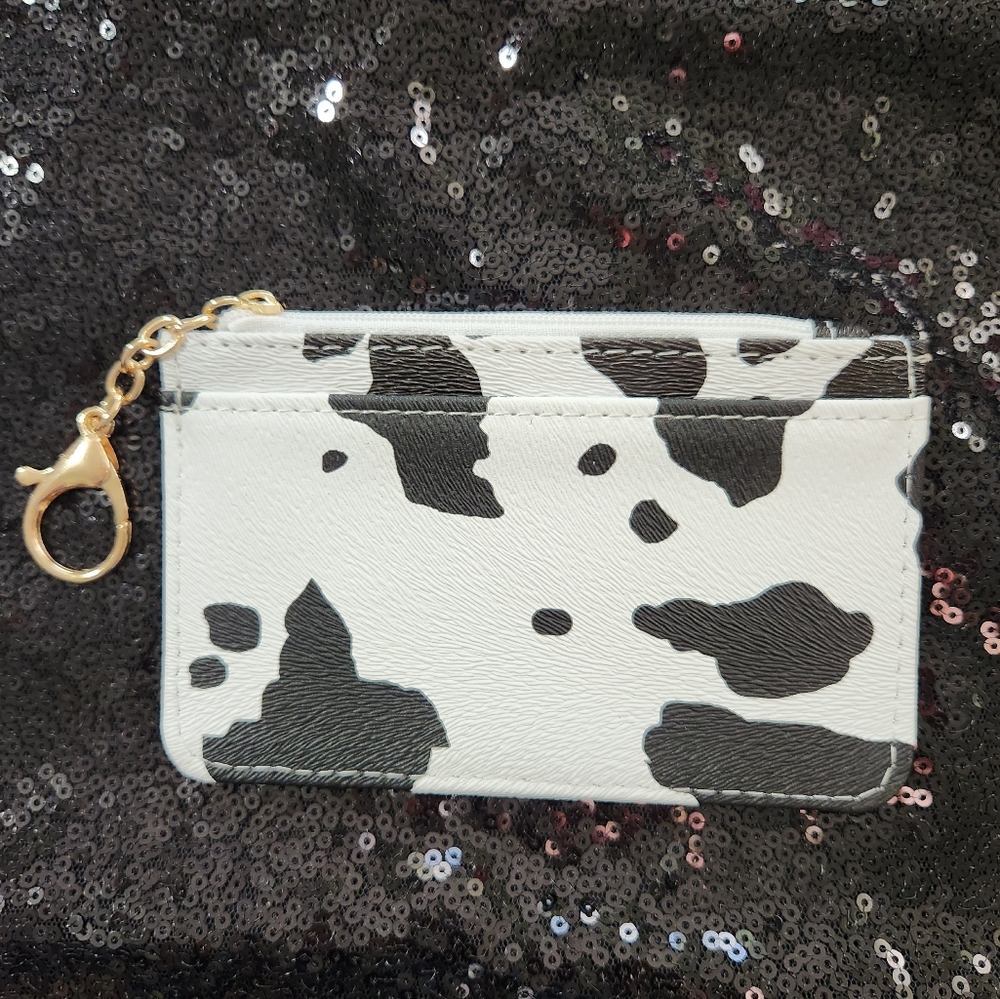 Black and White Cow Print Keychain Card Case